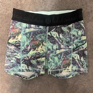 Lululemon Biker Shorts with Pockets (Teal/Purple/White)